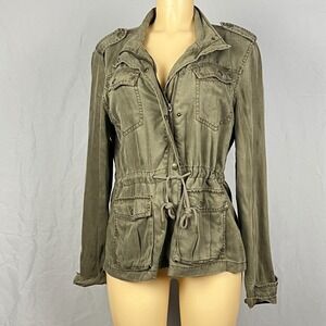 Max Jeans Utility Field Jacket Womens Medium Drawstring Olive Green Military